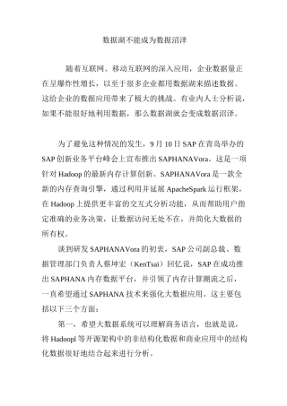 数据湖不能成为数据沼泽