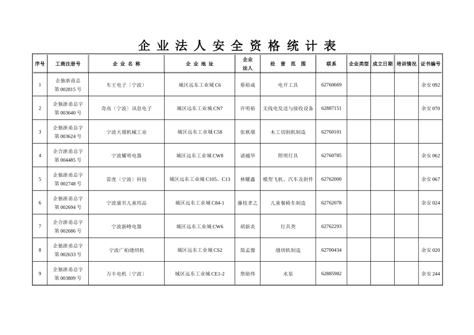 企业法人安全资格统计表_第1页