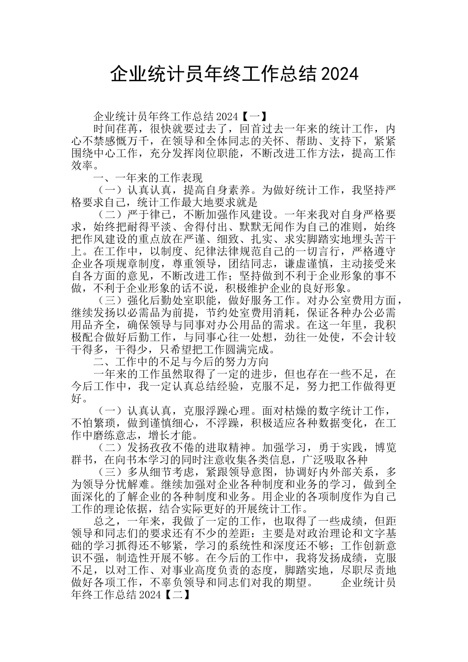 企业统计员年终工作总结2024_第1页