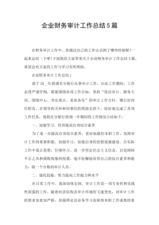 企业财务审计工作总结5篇