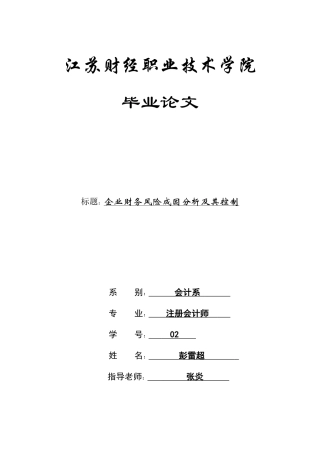企业财务风险成因分析及其控制