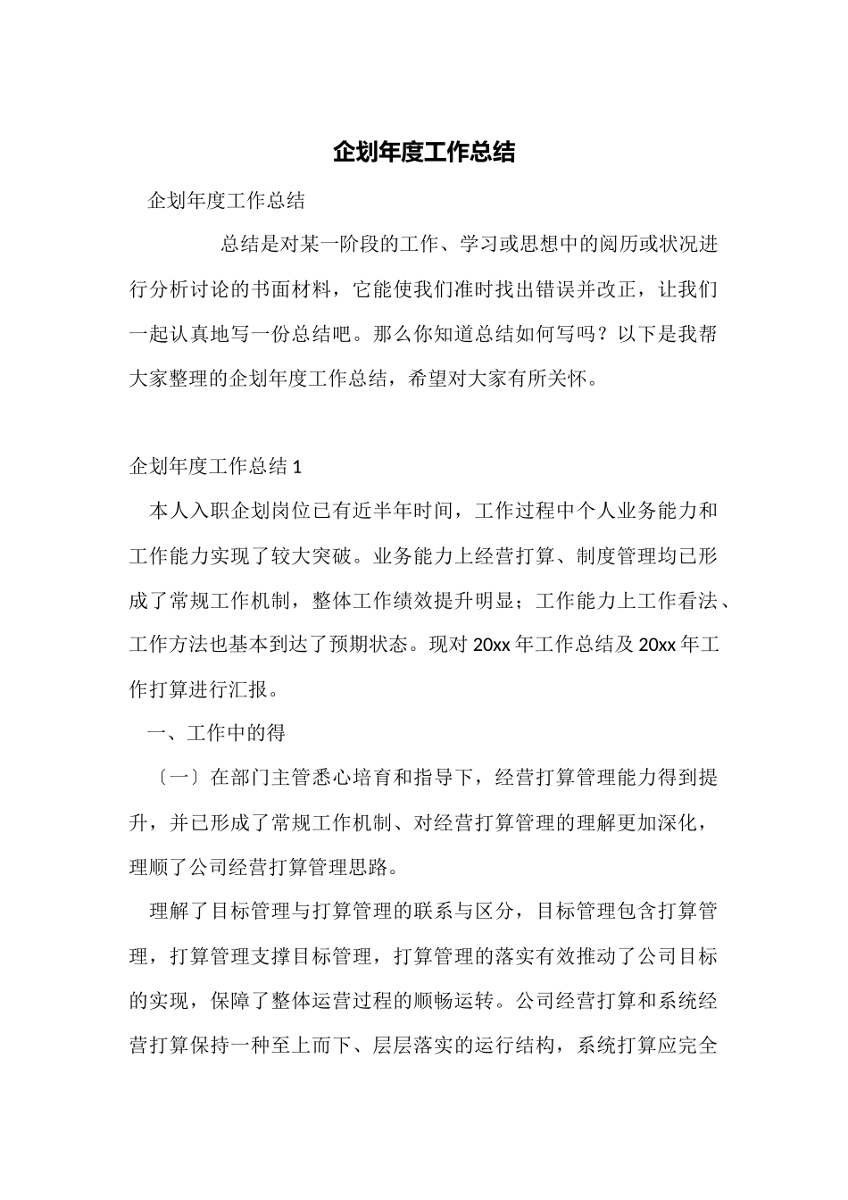 企划年度工作总结_第1页