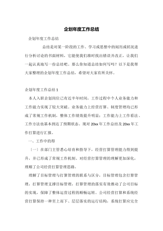 企划年度工作总结