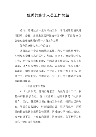 优秀的统计人员工作总结