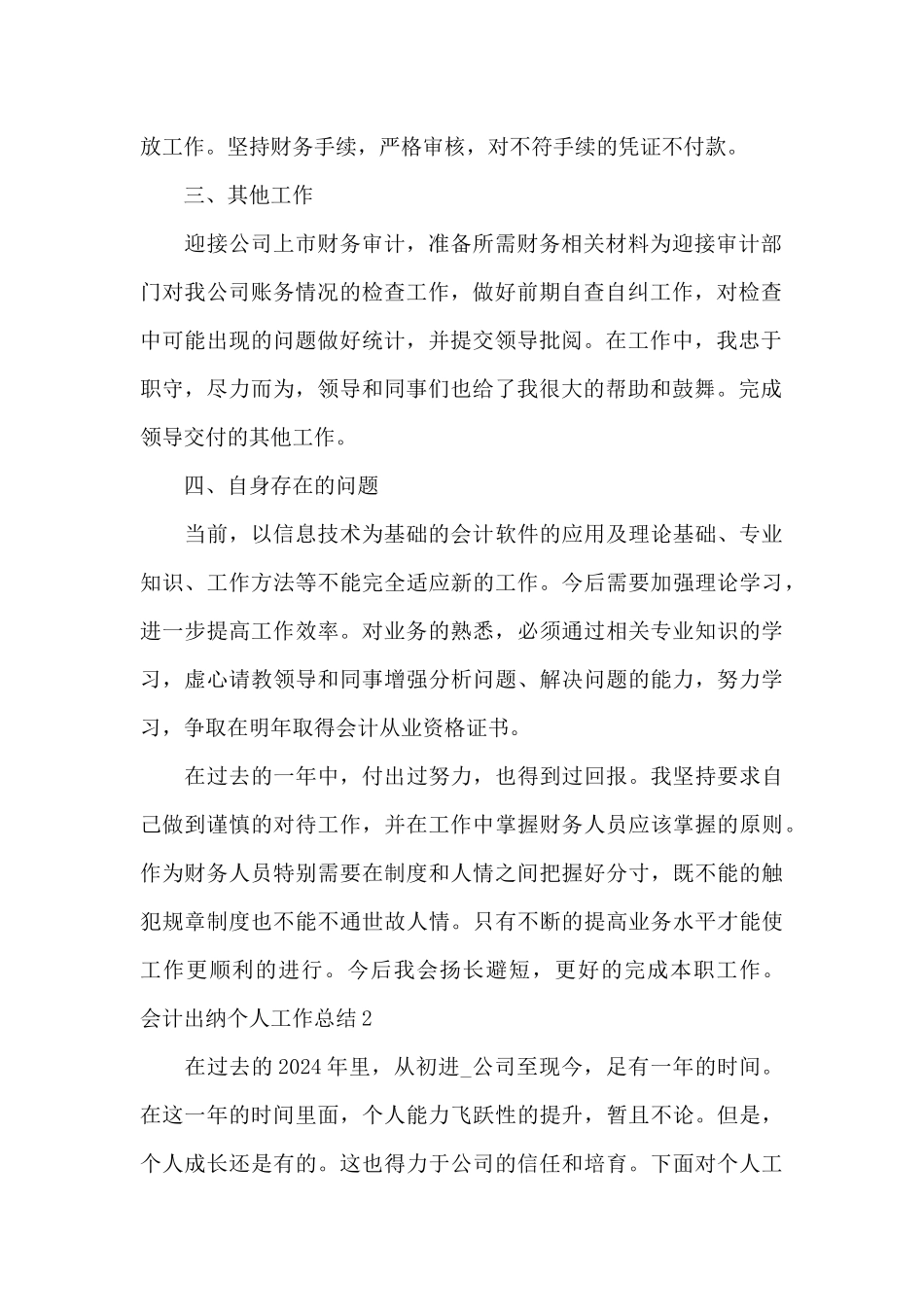 会计出纳个人工作总结最新精选_第2页