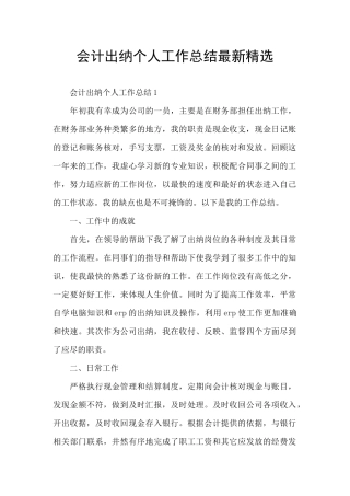 会计出纳个人工作总结最新精选