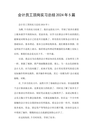 会计员工顶岗实习总结2024年5篇