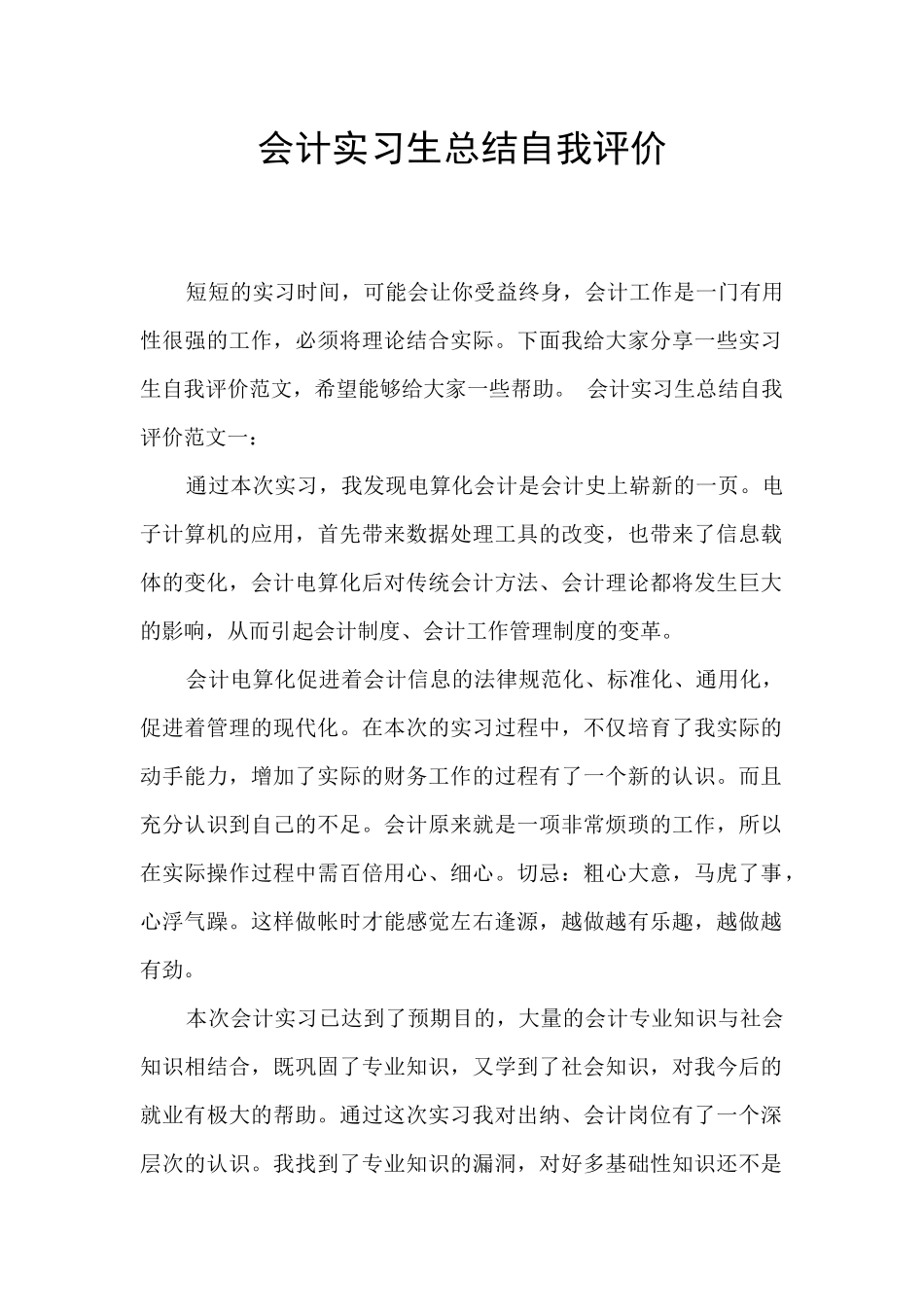 会计实习生总结自我评价_第1页