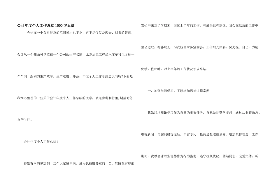 会计年度个人工作总结1000字五篇_第1页