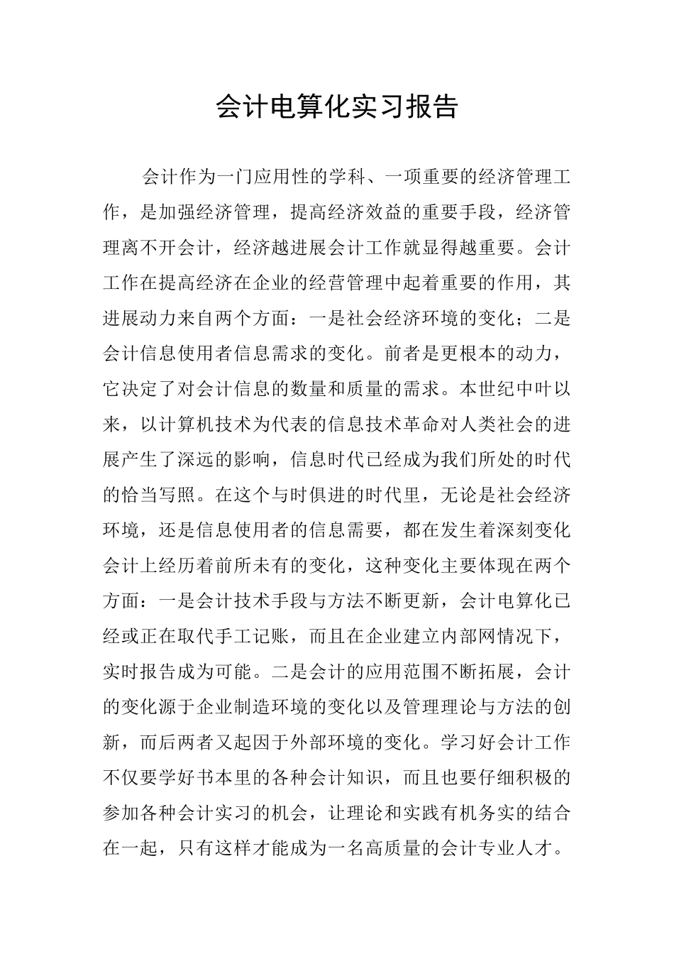 会计电算化实习报告_第1页
