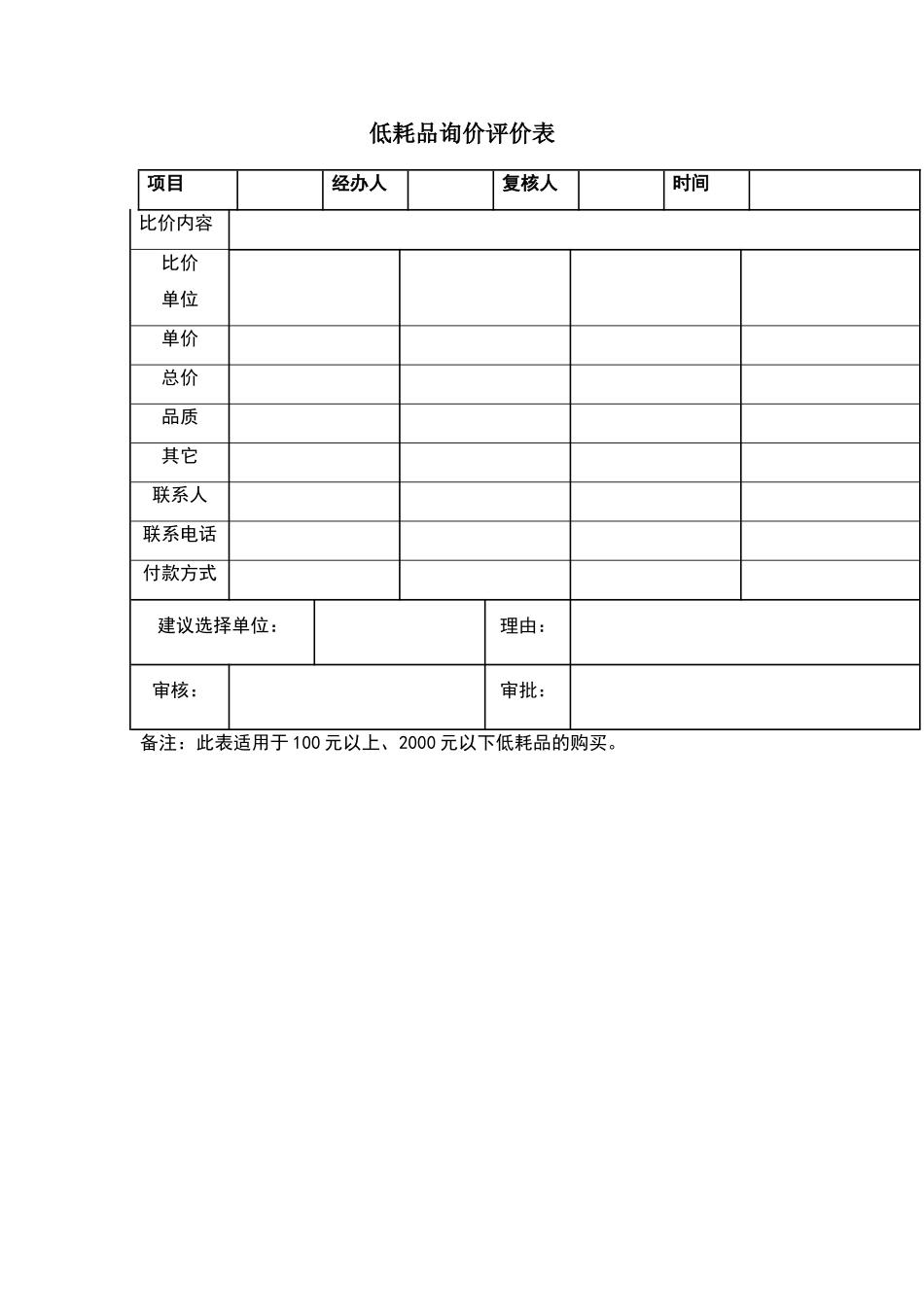 低耗品询价评价表_第1页