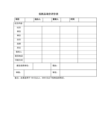 低耗品询价评价表