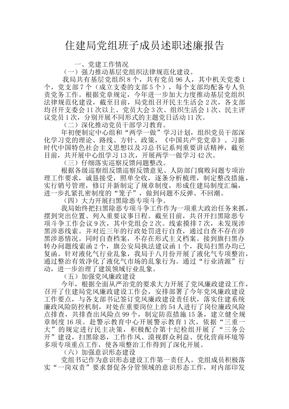 住建局党组班子成员述职述廉报告_第1页