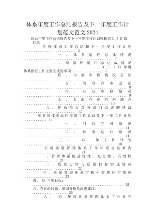 体系年度工作总结报告及下一年度工作计划范文范文2024