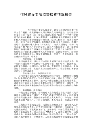 作风建设专项监督检查情况报告