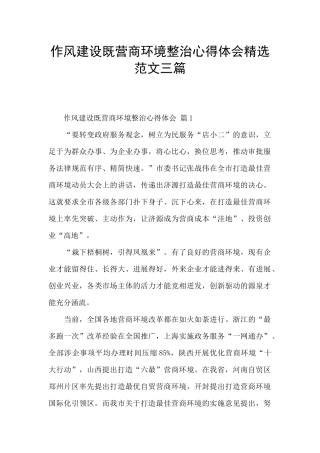 作风建设既营商环境整治心得体会精选范文三篇