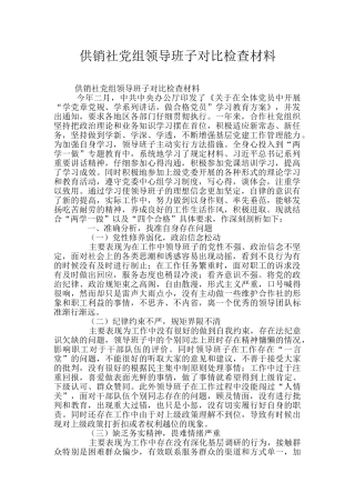 供销社党组领导班子对照检查材料