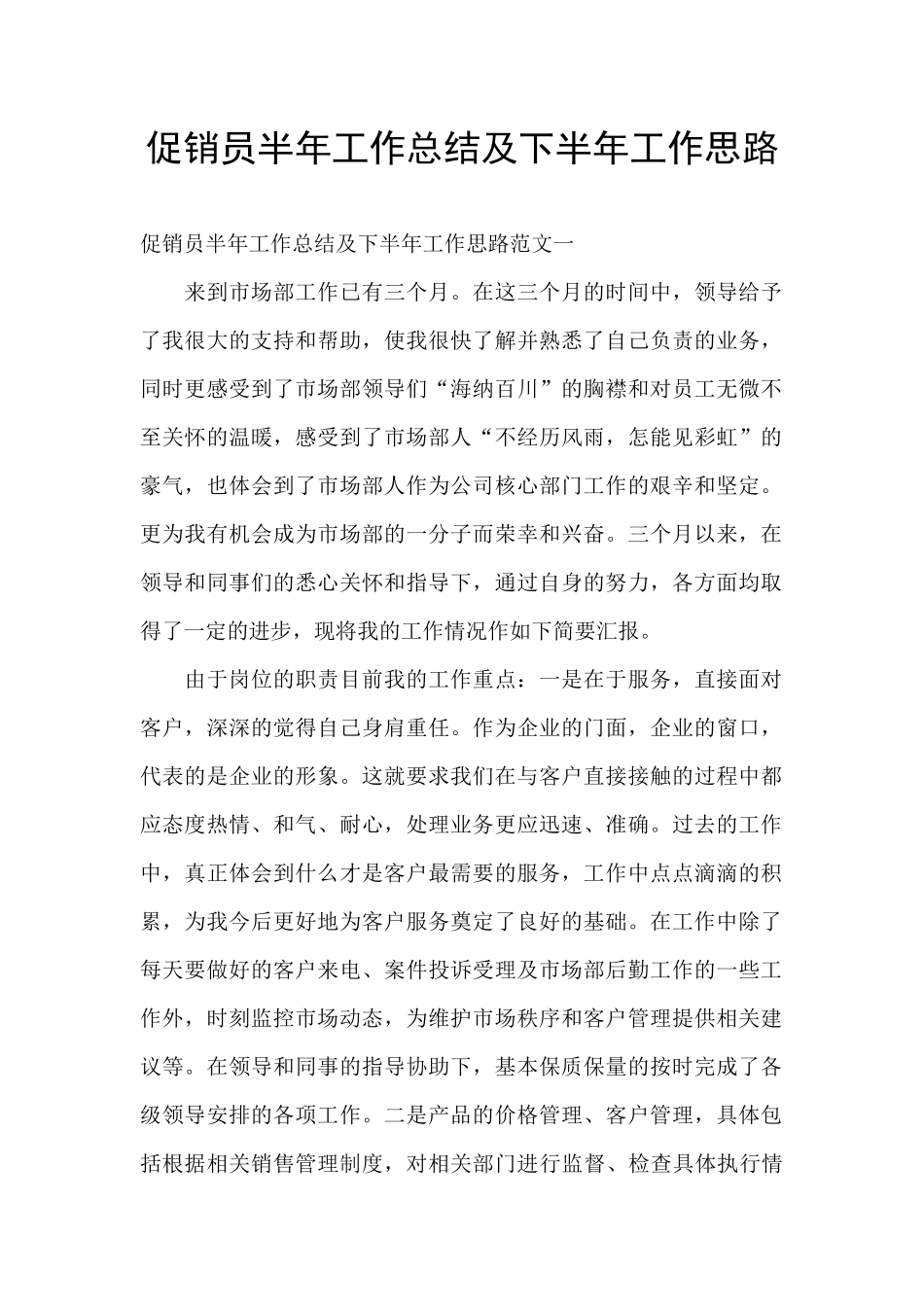 促销员半年工作总结及下半年工作思路_第1页