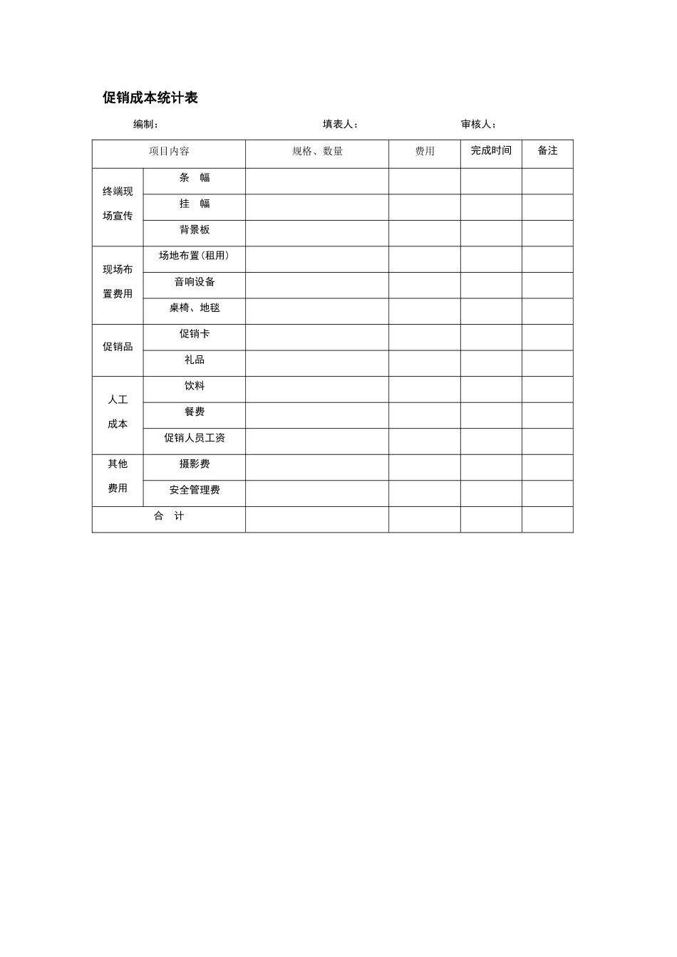 促销成本统计表_第1页
