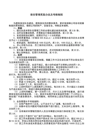 保安管理奖惩办法及考核细则