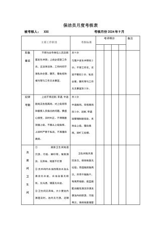 保洁员月度考核表