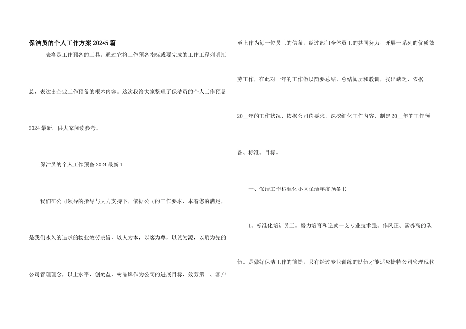 保洁员的个人工作计划20245篇_第1页