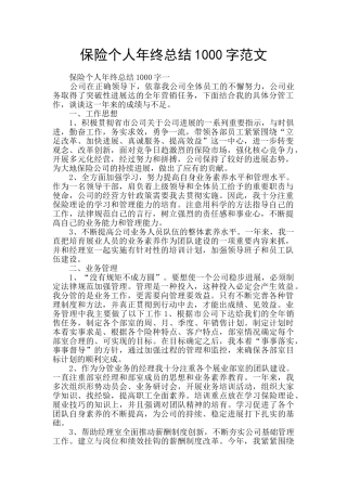 保险个人年终总结1000字范文