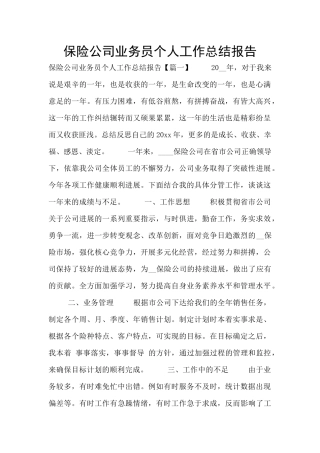 保险公司业务员个人工作总结报告