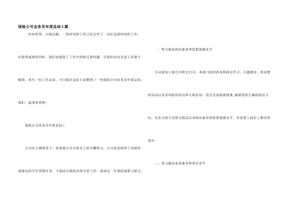 保险公司业务员年度总结5篇_第1页