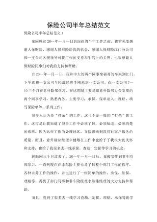 保险公司半年总结范文