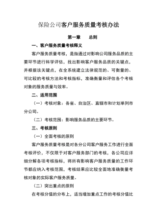 保险公司客户服务质量考核办法