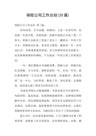 保险公司工作总结