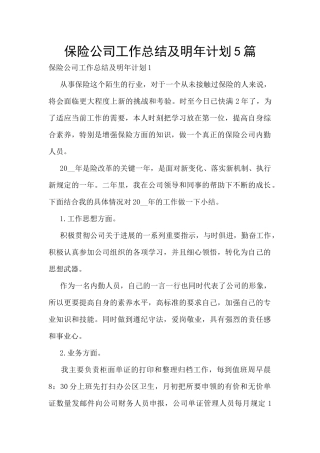保险公司工作总结及明年计划5篇
