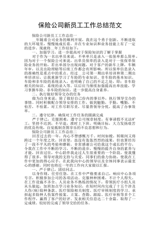 保险公司新员工工作总结范文