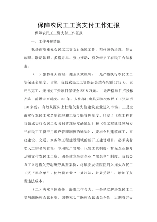 保障农民工工资支付工作汇报