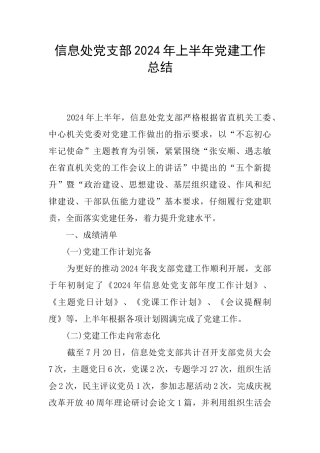 信息处党支部2024年上半年党建工作总结