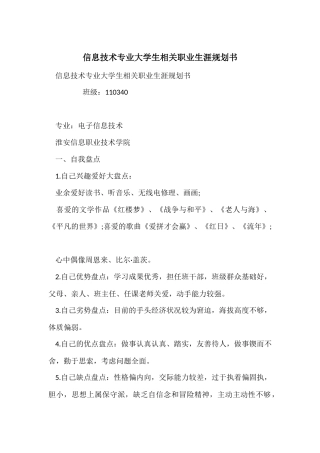 信息技术专业大学生相关职业生涯规划书