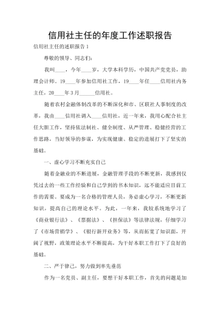 信用社主任的年度工作述职报告
