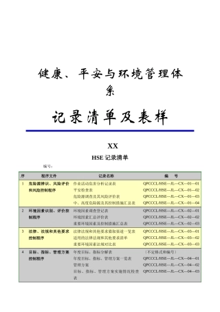 健康安全与环境管理体系记录清单及表样