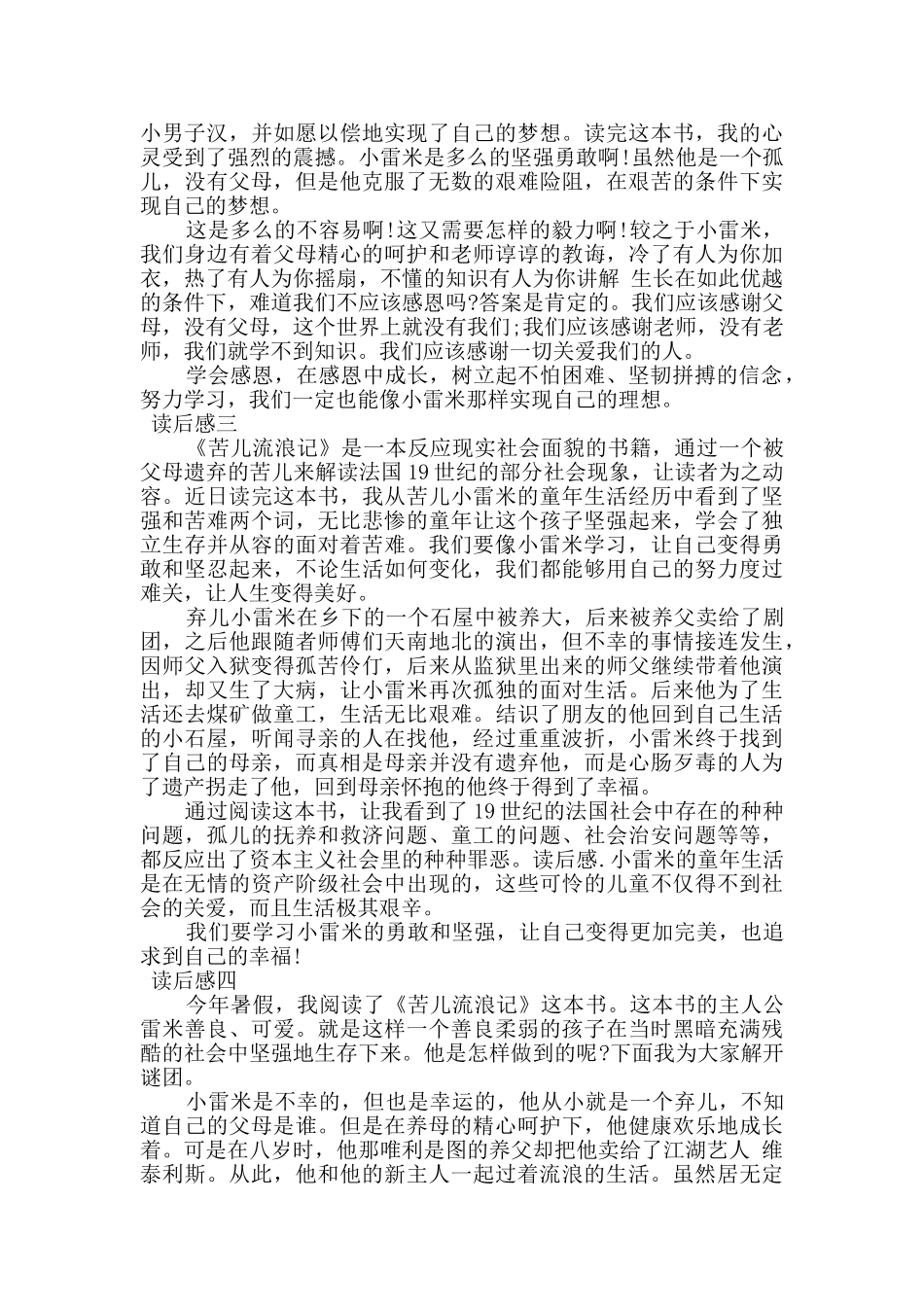 儿童《苦儿流浪记》读后感5篇_第2页