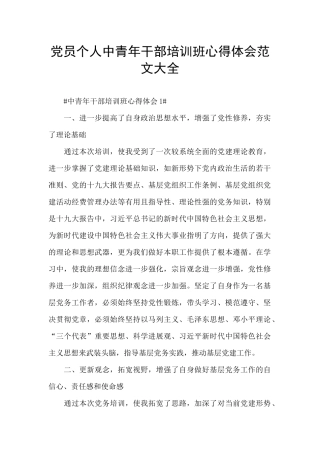 党员个人中青年干部培训班心得体会范文大全