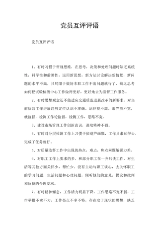 党员互评评语