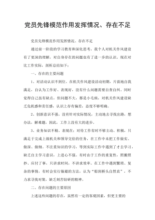 党员先锋模范作用发挥情况、存在不足