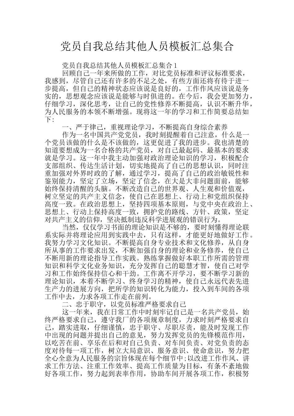 党员自我总结其他人员模板汇总集合_第1页
