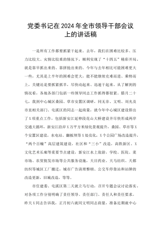 党委书记在2024年全市领导干部会议上的讲话稿