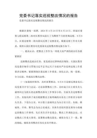 党委书记落实巡视整改情况的报告