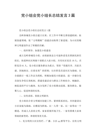 党小组会党小组长总结发言3篇