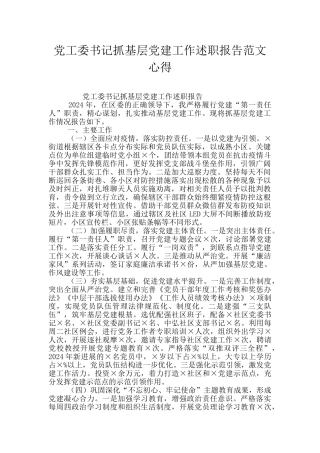 党工委书记抓基层党建工作述职报告范文心得