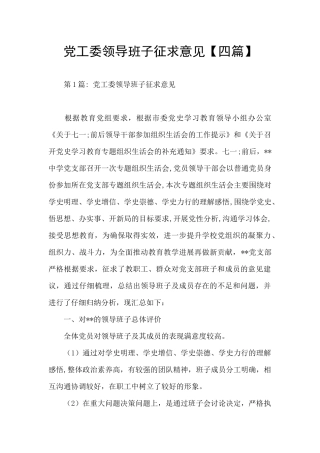 党工委领导班子征求意见