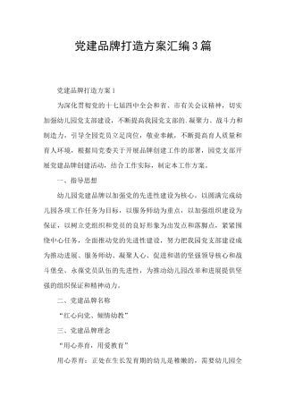 党建品牌打造方案汇编3篇